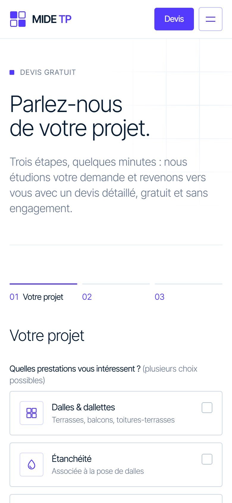 MIDE TP sur téléphone — demande de devis
